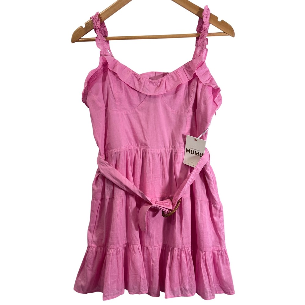 NEW Show Me Your Mumu Jolene Mini Dress Pink Lemonade‎ Ruffle Sleeveless Size XL - Picture 5 of 14